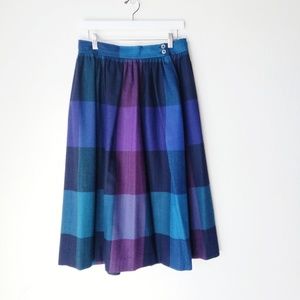 70's Plaid Pleated Midi Skirt Wool Vintage